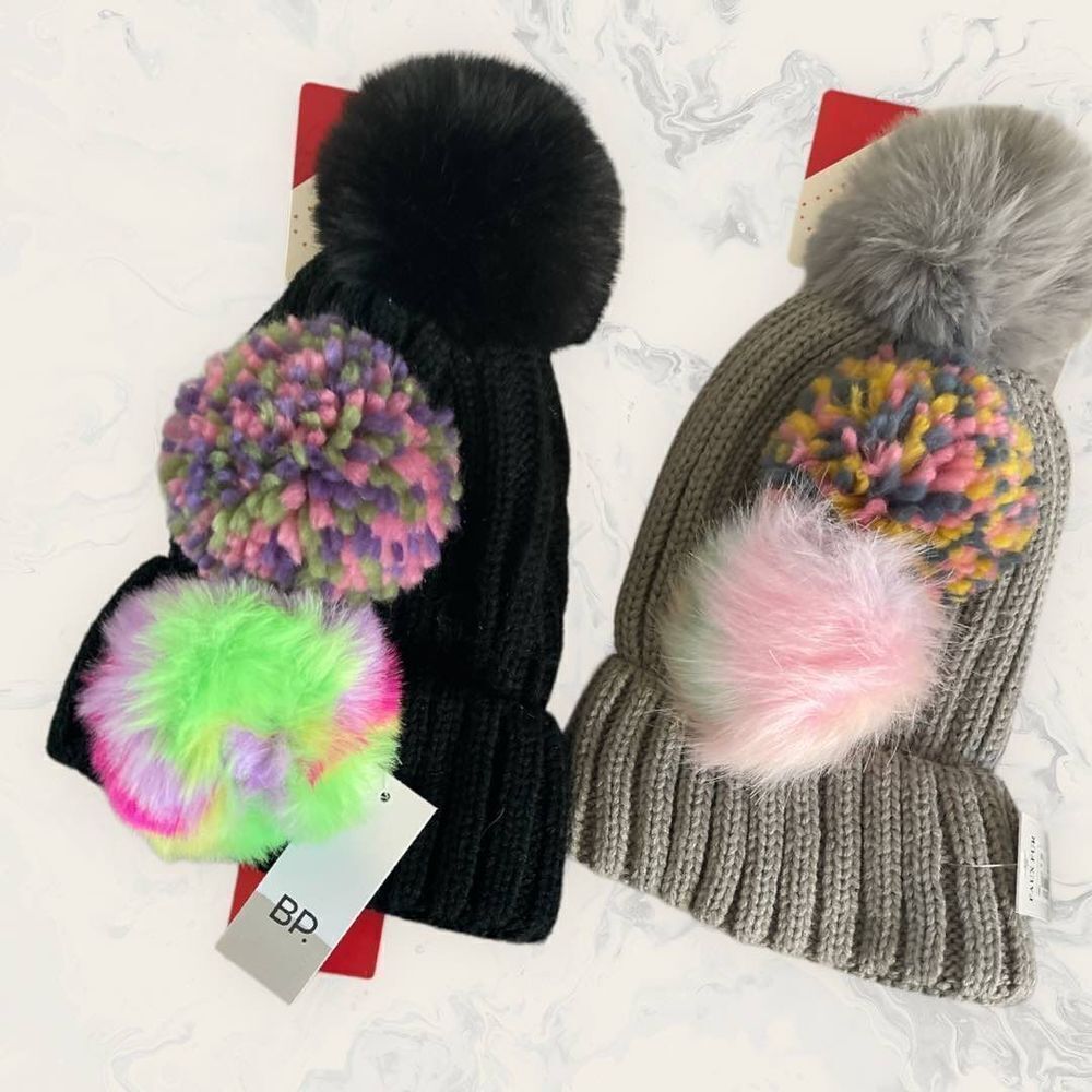 NWT BP Bundle of Two Pick-A-Pom Beanie/ Interchangeable Poms -One Size - multico